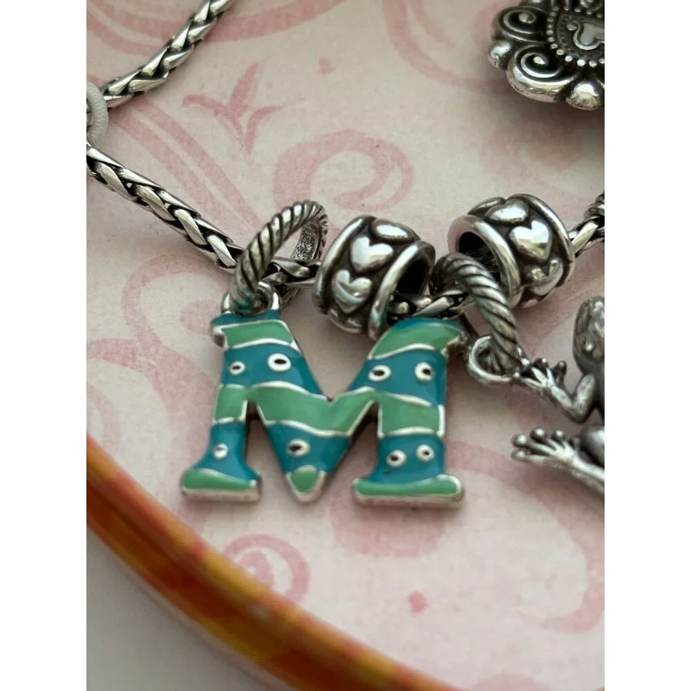 Brighton Barrel Slide Bracelet Charms Frog M Initial In Heart Tin ABCs 7-8 Inch - Picture 3 of 10